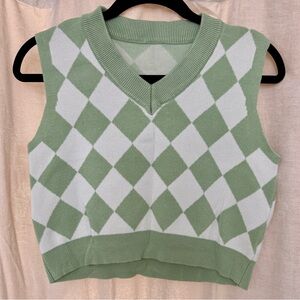 Green and White Argyle Knit Vest